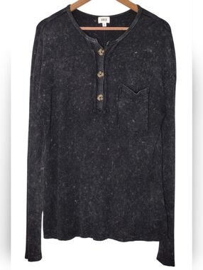 BKE Black Gray Y2K Men's Henley Casual Long Sleeve Shirt Sz L